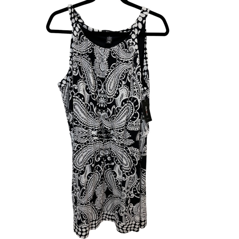 Style & Co. Black White Paisley Sleeveless Elastic Waist Dress Size Large NWT